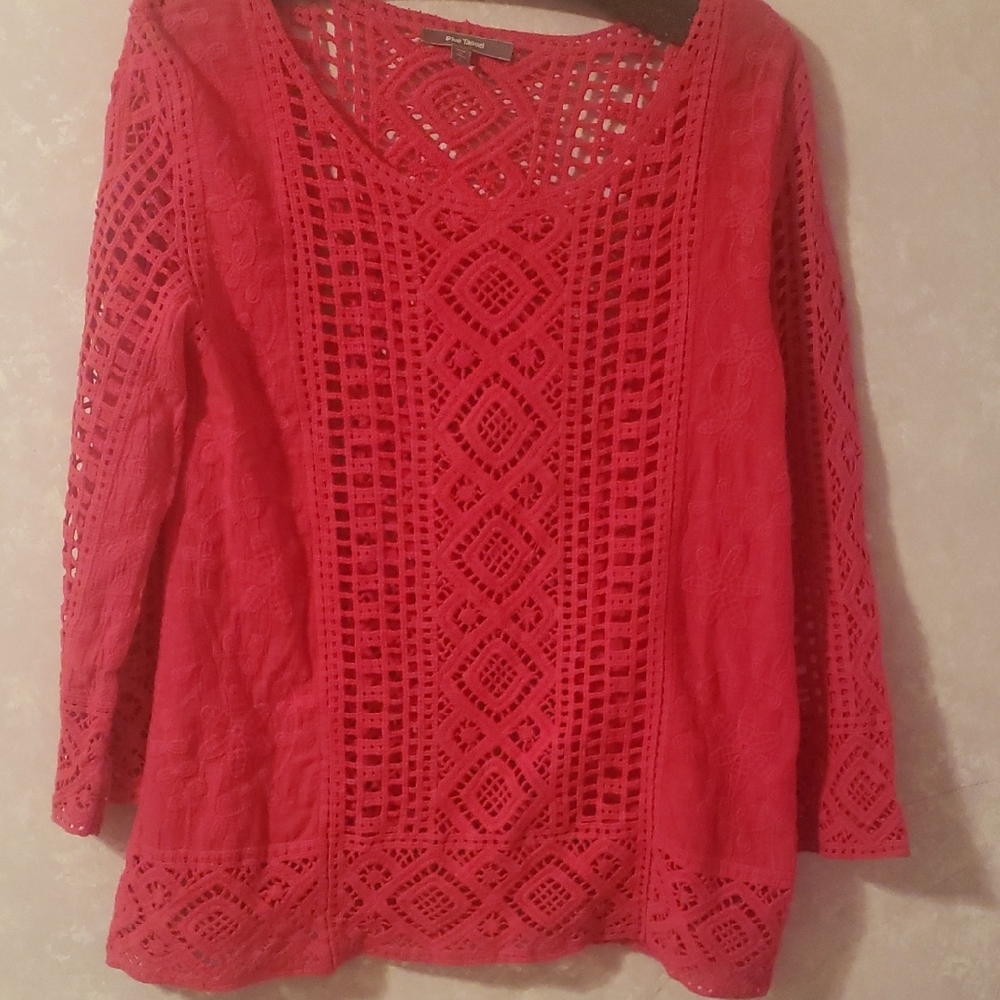 Blue Tassel Women's Pink Crochet Top Nice Beachy Boho Vibe Top Blue Tassel